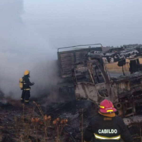 Incendio de un camión en la Ruta 51 a la altura de Cabildo hoy